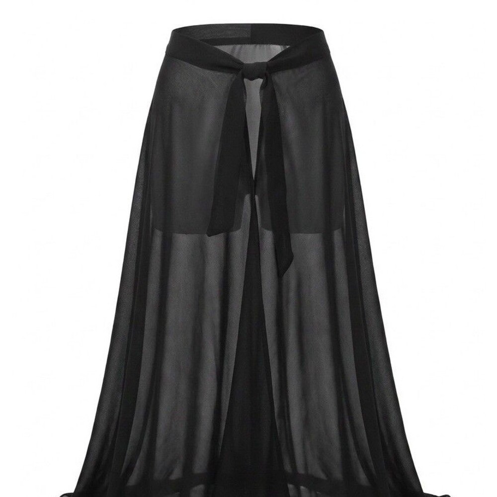 Lienridy Black Bathing Suit Cover UP Women's S/M Open Fashion Sheer Tie On